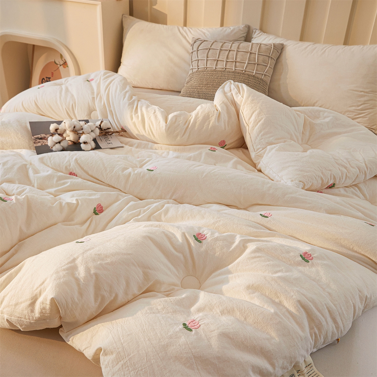 91家纺网 家纺一手货源 找家纺 创优家纺 2025新款专版绣花被全棉满绣刺绣被芯里外全棉新疆棉花被纯棉被芯被子春秋被冬被儿童被直播 里外全棉-郁金香