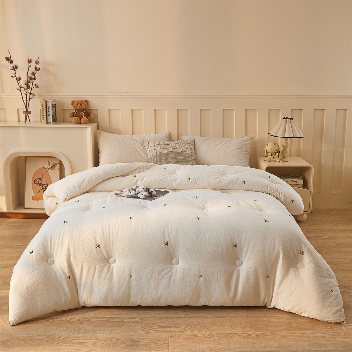 91家纺网 家纺一手货源 找家纺 创优家纺 2025新款专版绣花被全棉满绣刺绣被芯里外全棉新疆棉花被纯棉被芯被子春秋被冬被儿童被直播 里外全棉-黄花絮