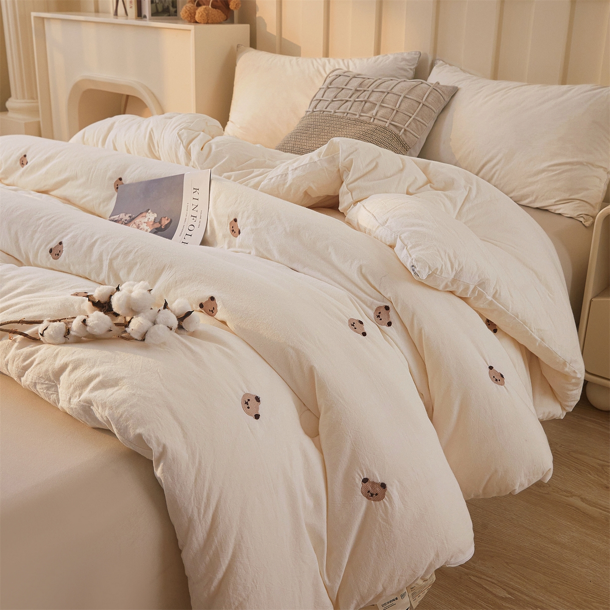 91家纺网 家纺一手货源 找家纺 创优家纺 2025新款专版绣花被全棉满绣刺绣被芯里外全棉新疆棉花被纯棉被芯被子春秋被冬被儿童被直播 里外全棉-小熊