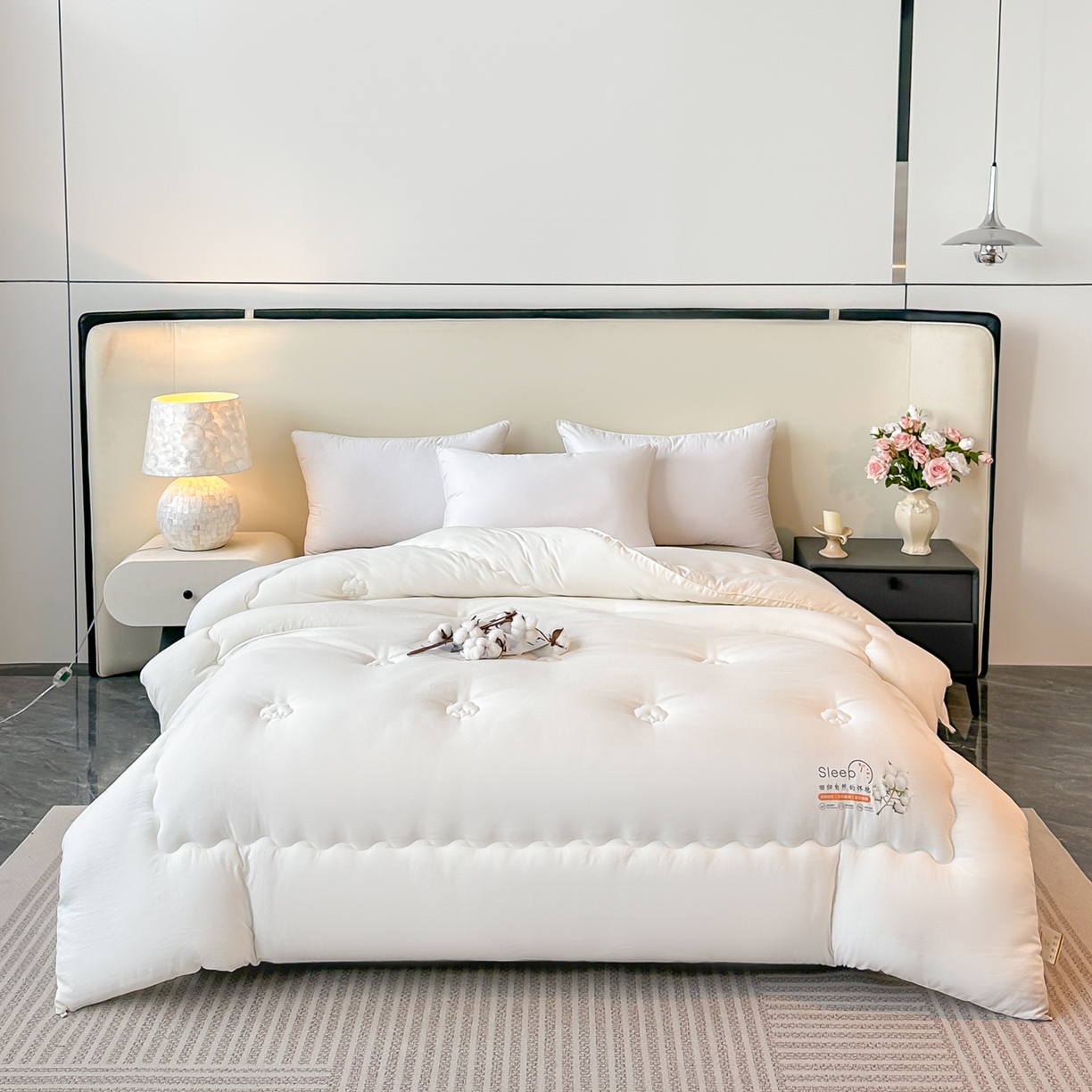 好欣怡家纺 2026新款A类水洗棉新疆棉花冬被被子被芯棉花被直播 奶油白