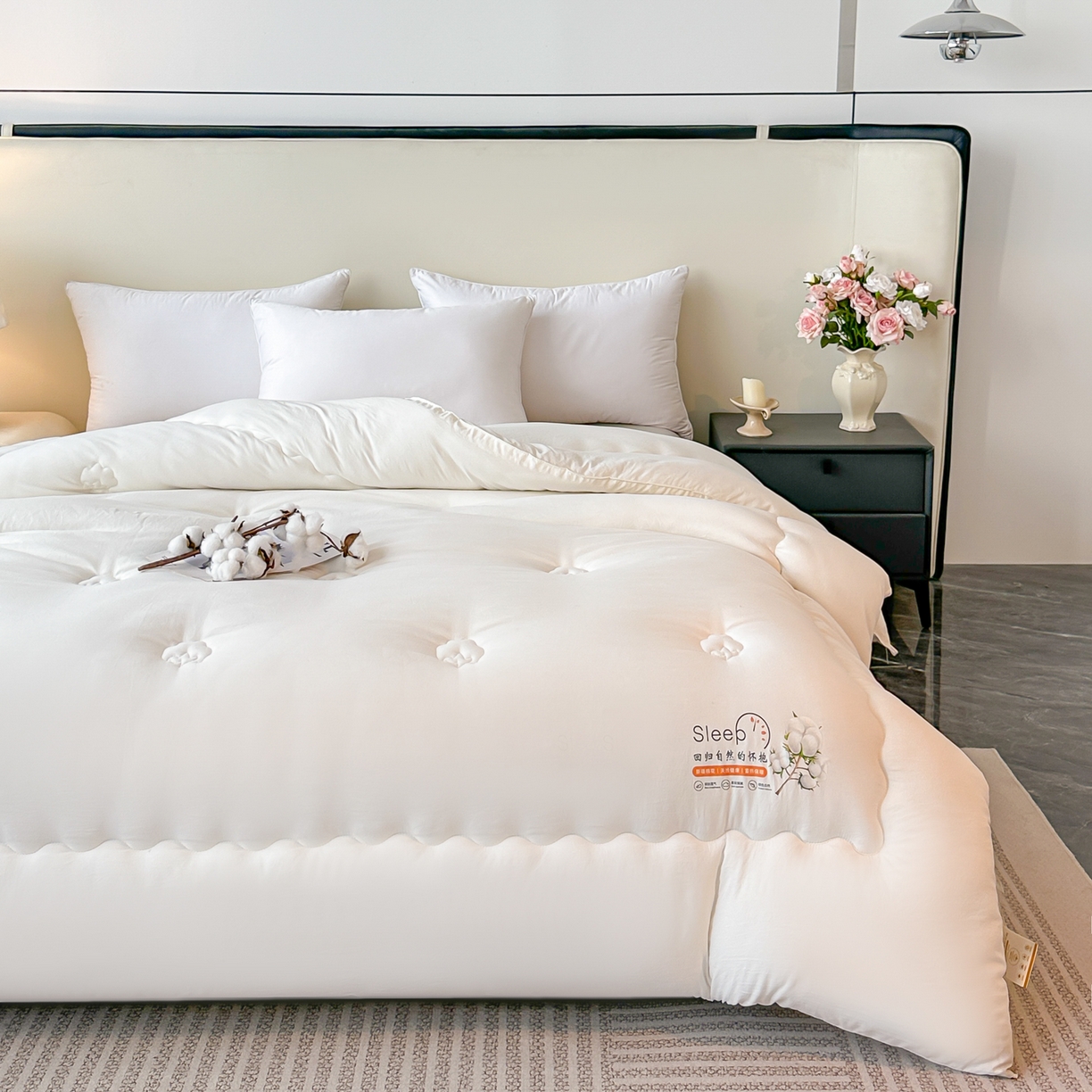 91家纺网 家纺一手货源 找家纺 好欣怡家纺 2026新款A类水洗棉新疆棉花冬被被子被芯棉花被直播 奶油白