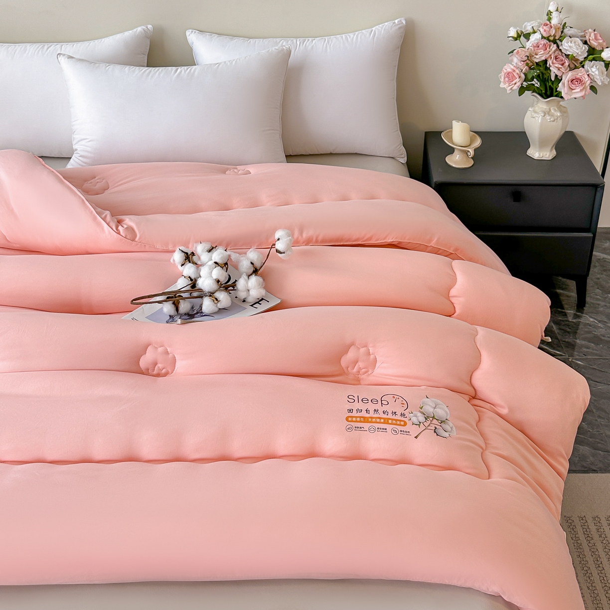 91家纺网 家纺一手货源 找家纺 好欣怡家纺 2026新款A类水洗棉新疆棉花冬被被子被芯棉花被直播 黛粉