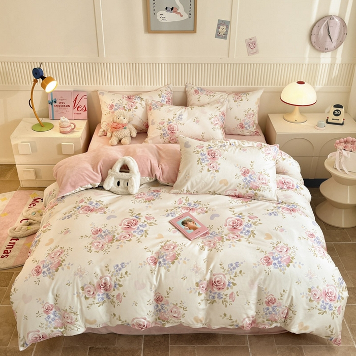 晨希家居 2025A面40支全棉印花B版高克重牛奶绒棉加绒多规格套件棉加绒  花亦然