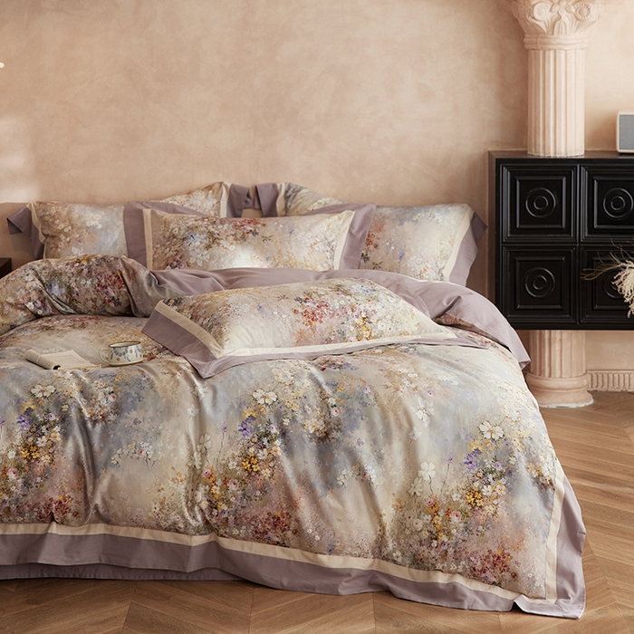 91家纺网 家纺一手货源 找家纺 简纯主义 2025新款全棉纯棉磨毛数码印花四件套-一路繁花 一路繁花-紫