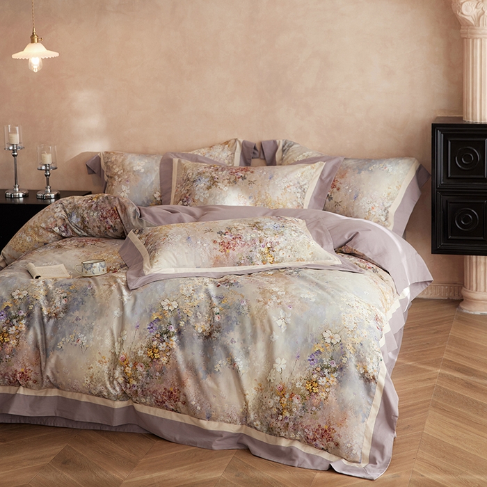 91家纺网 家纺一手货源 找家纺 简纯主义 2025新款全棉纯棉磨毛数码印花四件套-一路繁花 一路繁花-紫