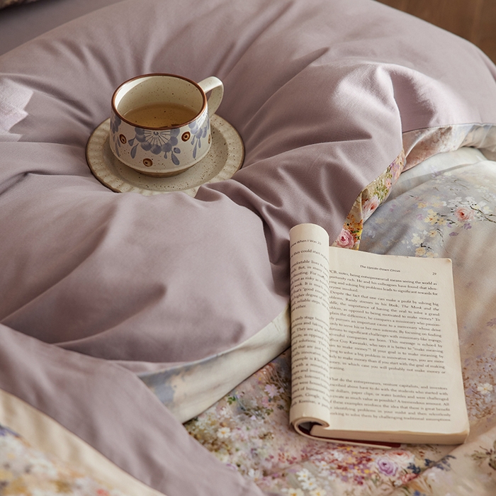 91家纺网 家纺一手货源 找家纺 简纯主义 2025新款全棉纯棉磨毛数码印花四件套-一路繁花 一路繁花-紫