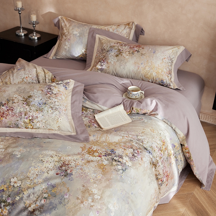 91家纺网 家纺一手货源 找家纺 简纯主义 2025新款全棉纯棉磨毛数码印花四件套-一路繁花 一路繁花-紫