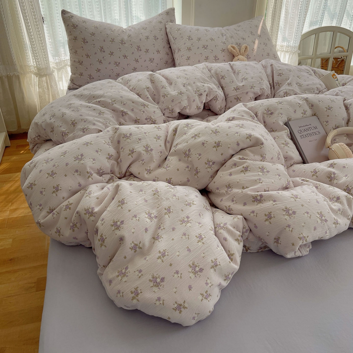 91家纺网 家纺一手货源 找家纺 金梦拉家纺 2025新款加厚皱皱纱婴儿纱四件套 雨茉风铃