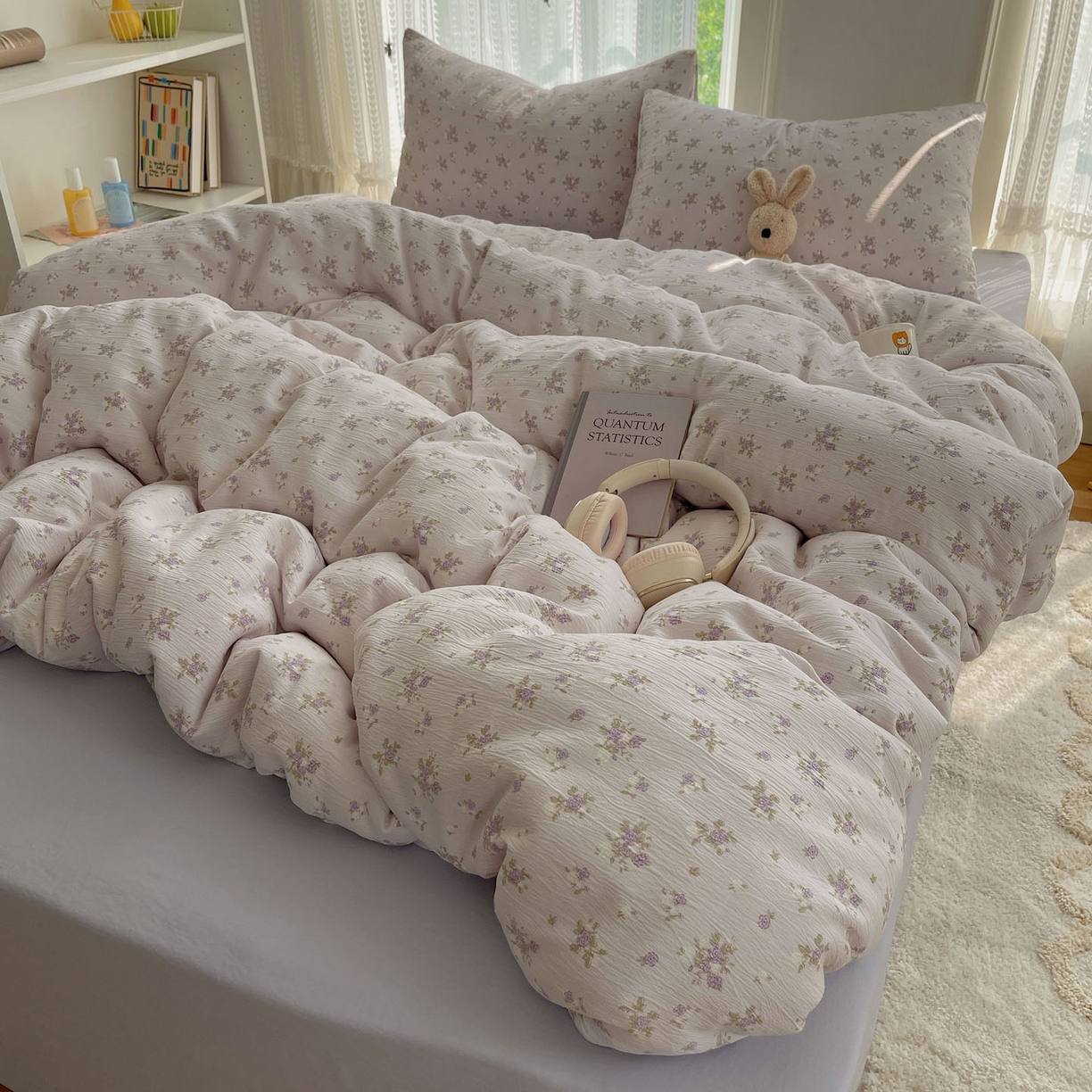 91家纺网 家纺一手货源 找家纺 金梦拉家纺 2025新款加厚皱皱纱婴儿纱四件套 雨茉风铃