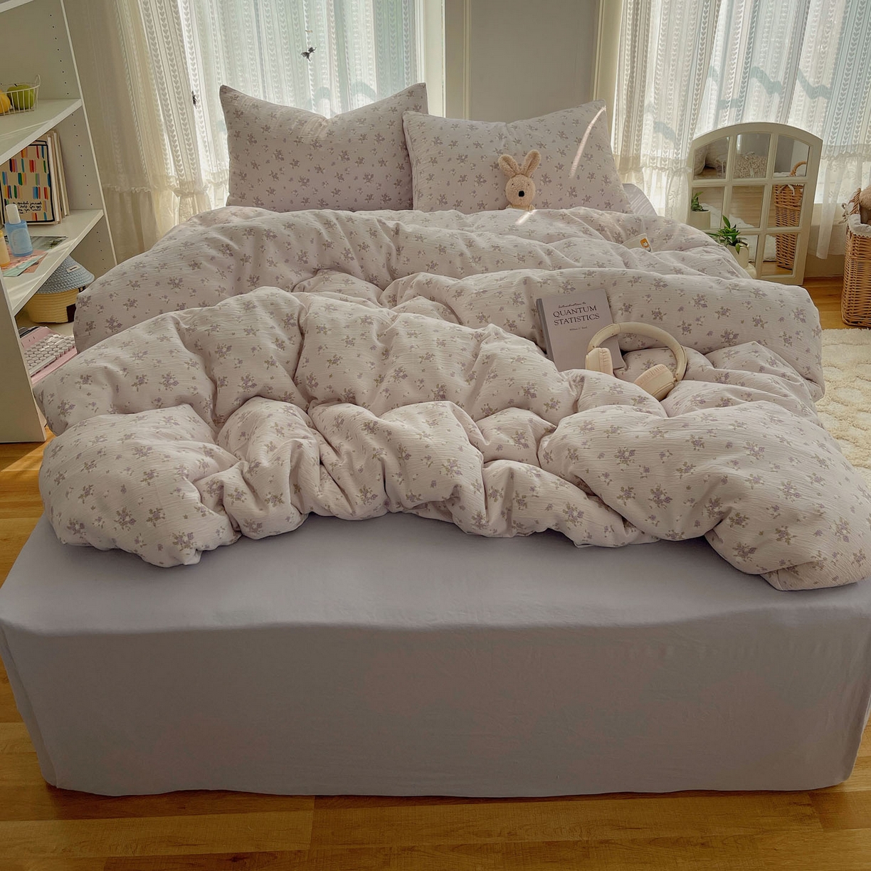 91家纺网 家纺一手货源 找家纺 金梦拉家纺 2025新款加厚皱皱纱婴儿纱四件套 雨茉风铃