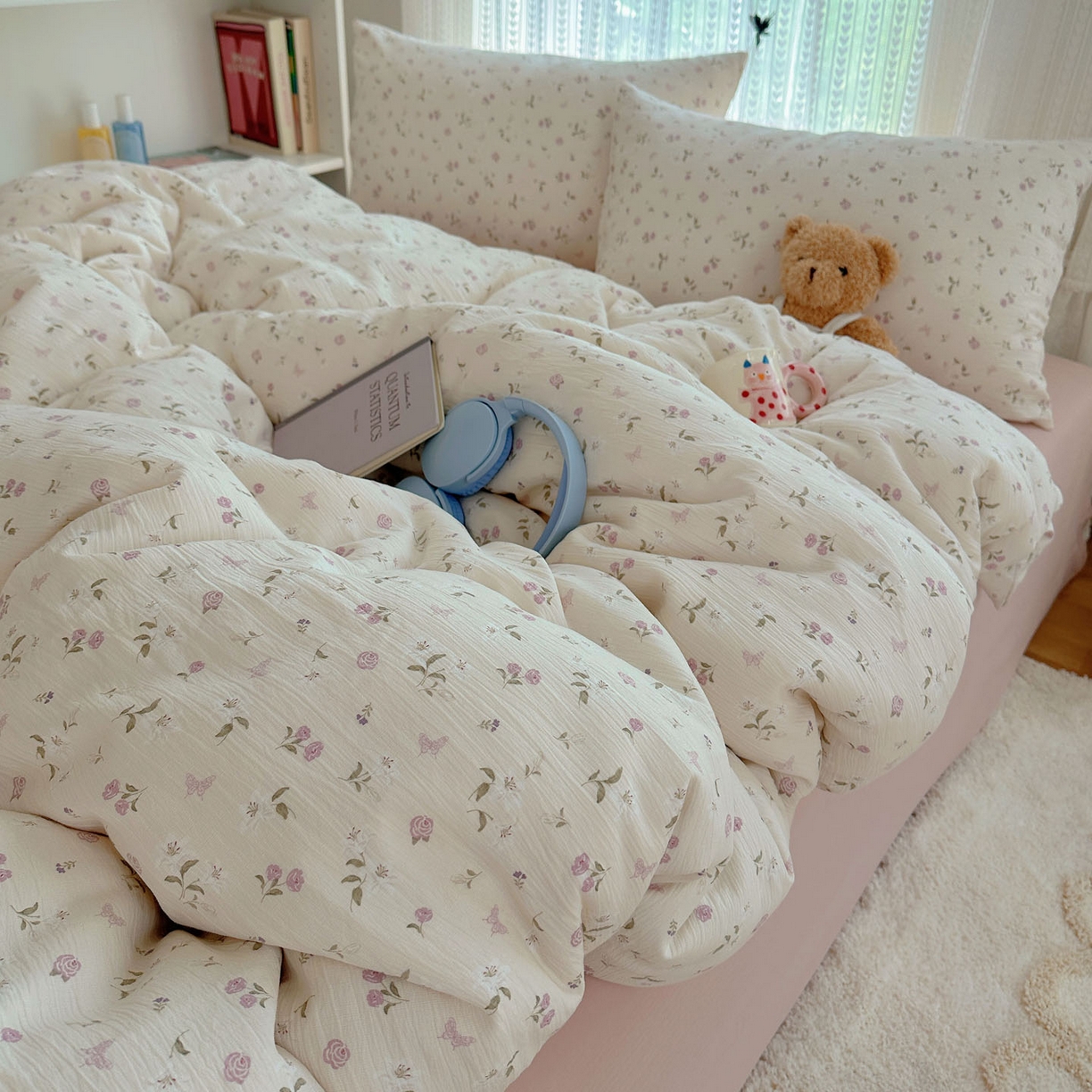 金梦拉家纺 2025新款加厚皱皱纱婴儿纱四件套 花开有时