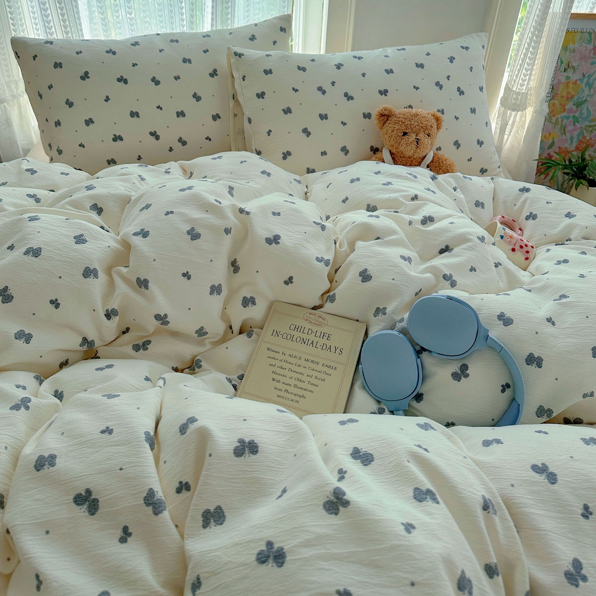 91家纺网 家纺一手货源 找家纺 金梦拉家纺 2025新款加厚皱皱纱婴儿纱四件套 蝶舞