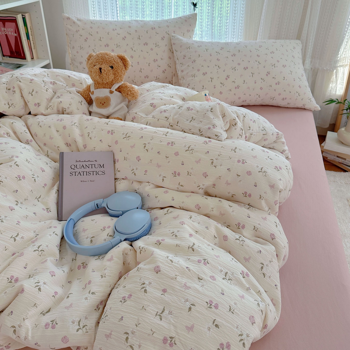 91家纺网 家纺一手货源 找家纺 金梦拉家纺 2025新款加厚皱皱纱婴儿纱四件套 花开有时