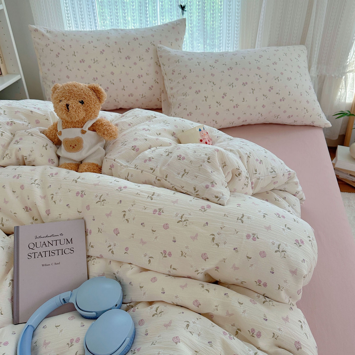 91家纺网 家纺一手货源 找家纺 金梦拉家纺 2025新款加厚皱皱纱婴儿纱四件套 花开有时