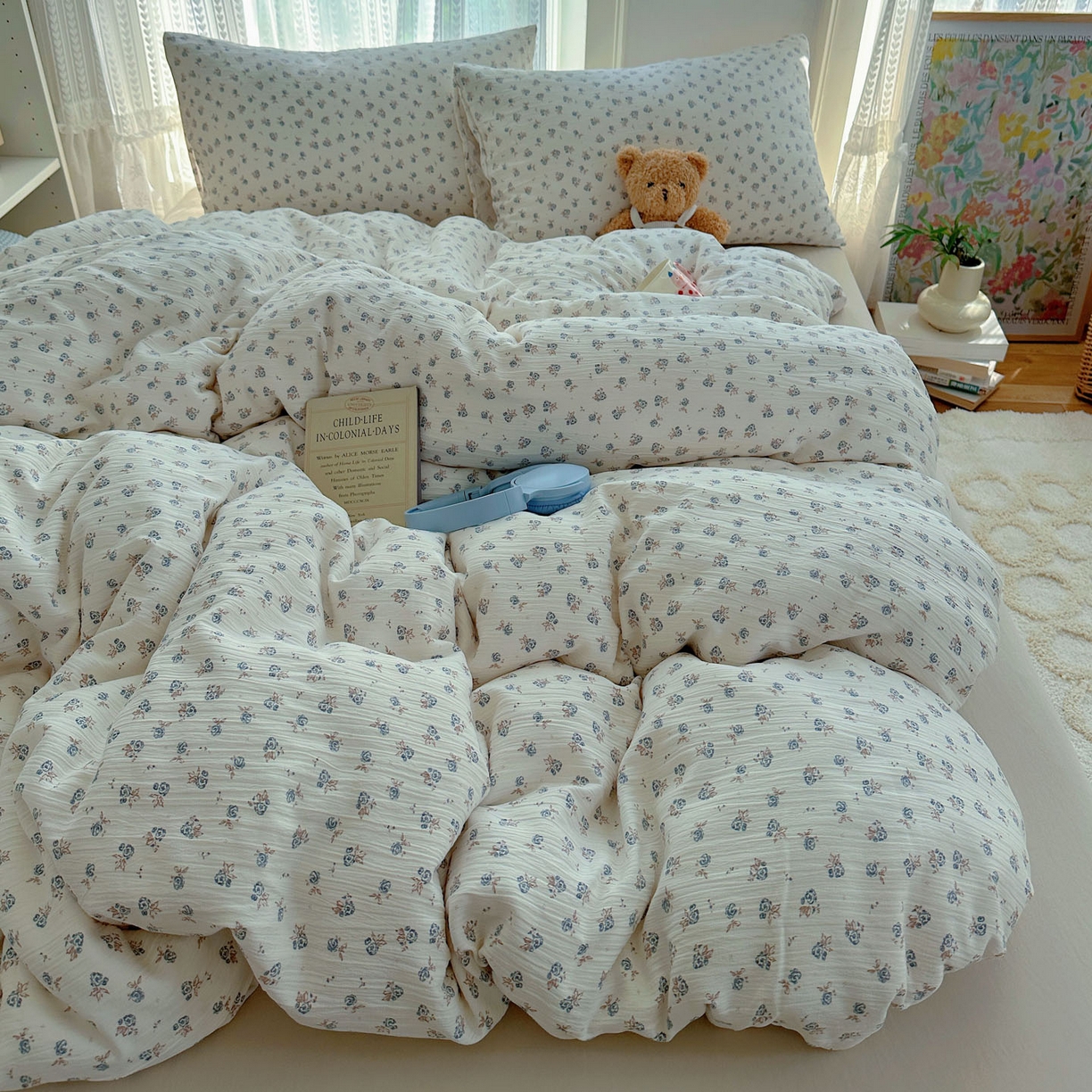 91家纺网 家纺一手货源 找家纺 金梦拉家纺 2025新款加厚皱皱纱婴儿纱四件套 觅糖