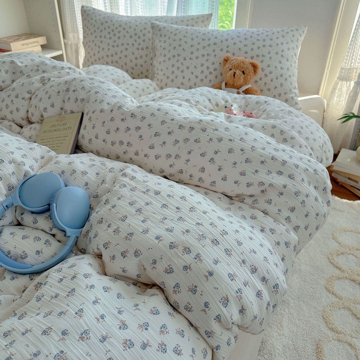 91家纺网 家纺一手货源 找家纺 金梦拉家纺 2025新款加厚皱皱纱婴儿纱四件套 觅糖