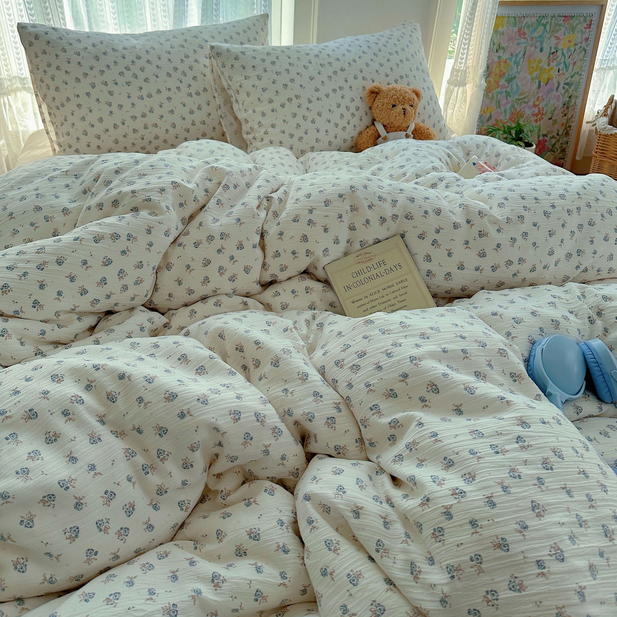 91家纺网 家纺一手货源 找家纺 金梦拉家纺 2025新款加厚皱皱纱婴儿纱四件套 觅糖