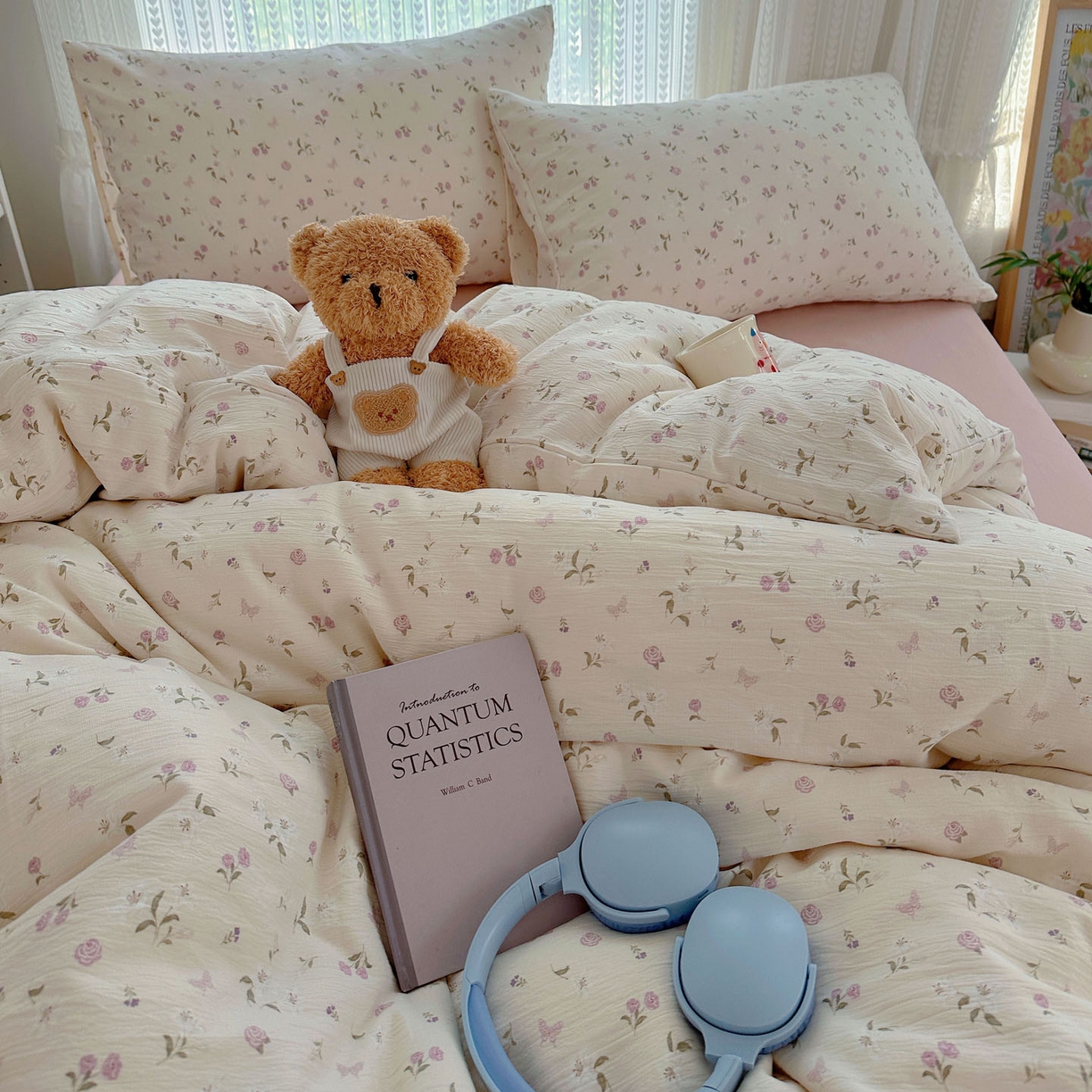 91家纺网 家纺一手货源 找家纺 金梦拉家纺 2025新款加厚皱皱纱婴儿纱四件套 花开有时