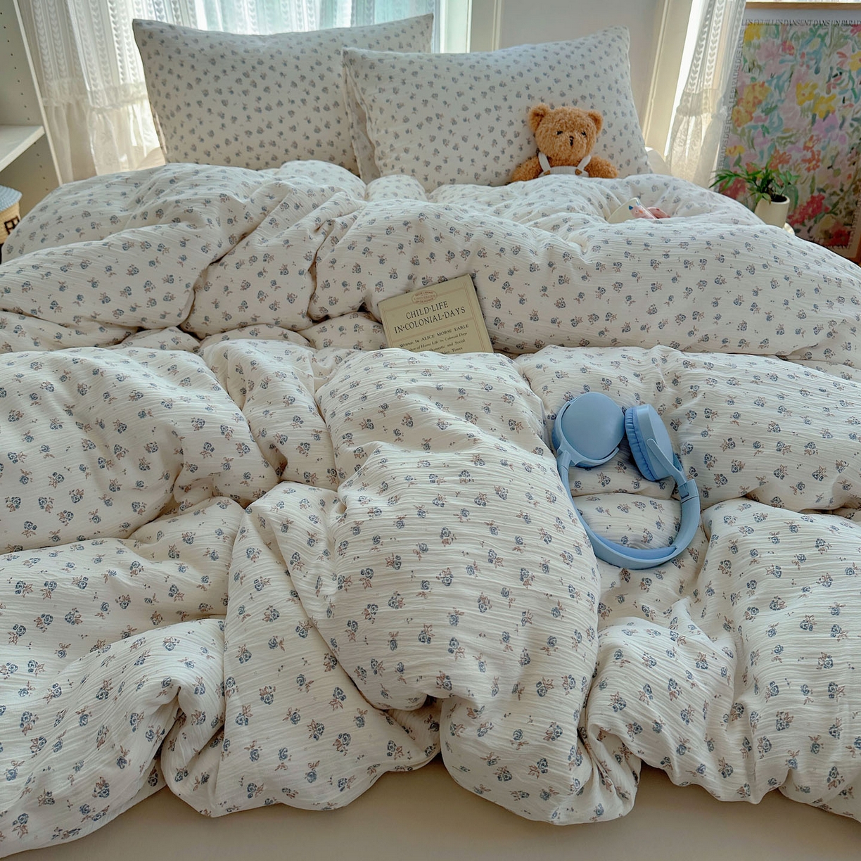 91家纺网 家纺一手货源 找家纺 金梦拉家纺 2025新款加厚皱皱纱婴儿纱四件套 觅糖