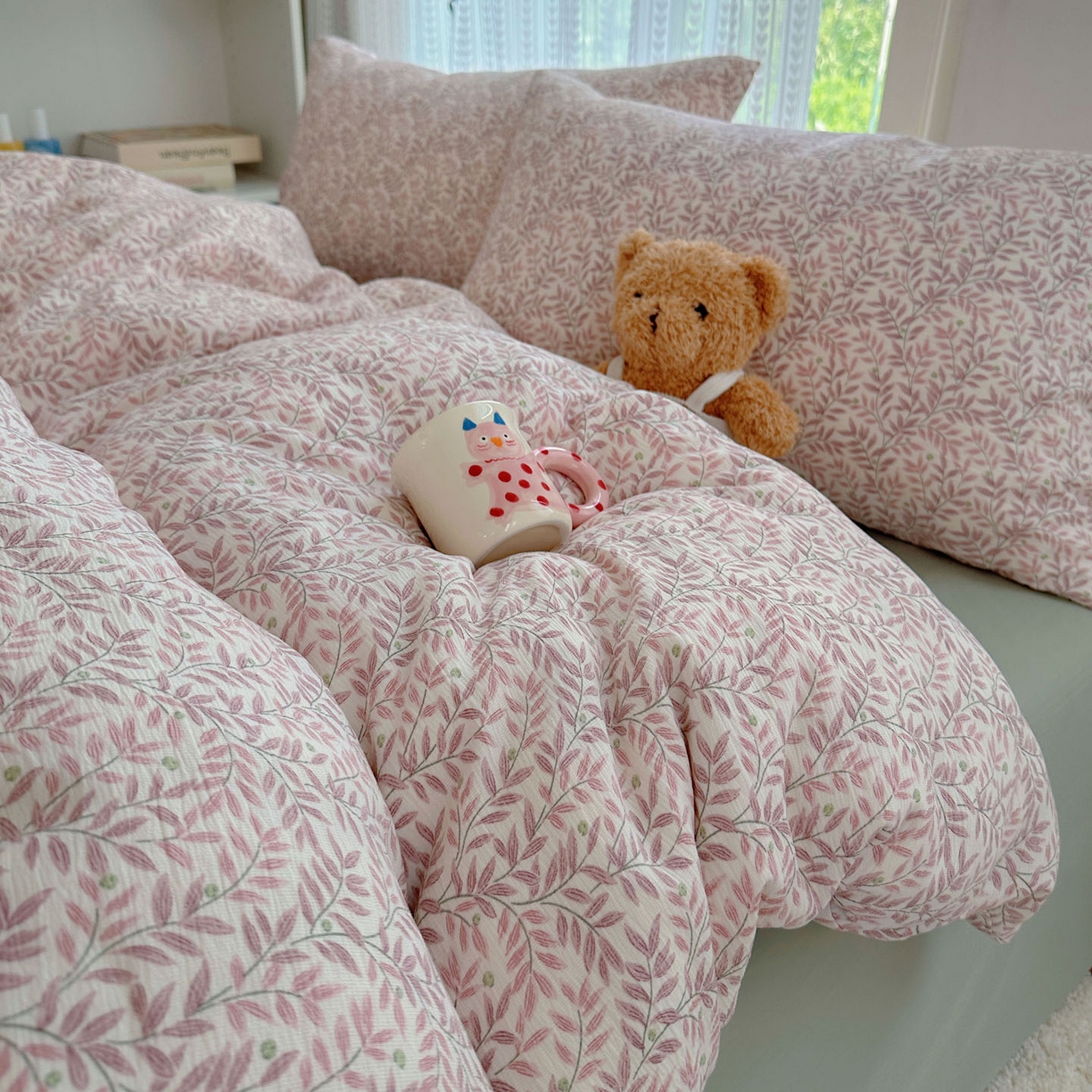 91家纺网 家纺一手货源 找家纺 金梦拉家纺 2025新款加厚皱皱纱婴儿纱四件套 枕边话