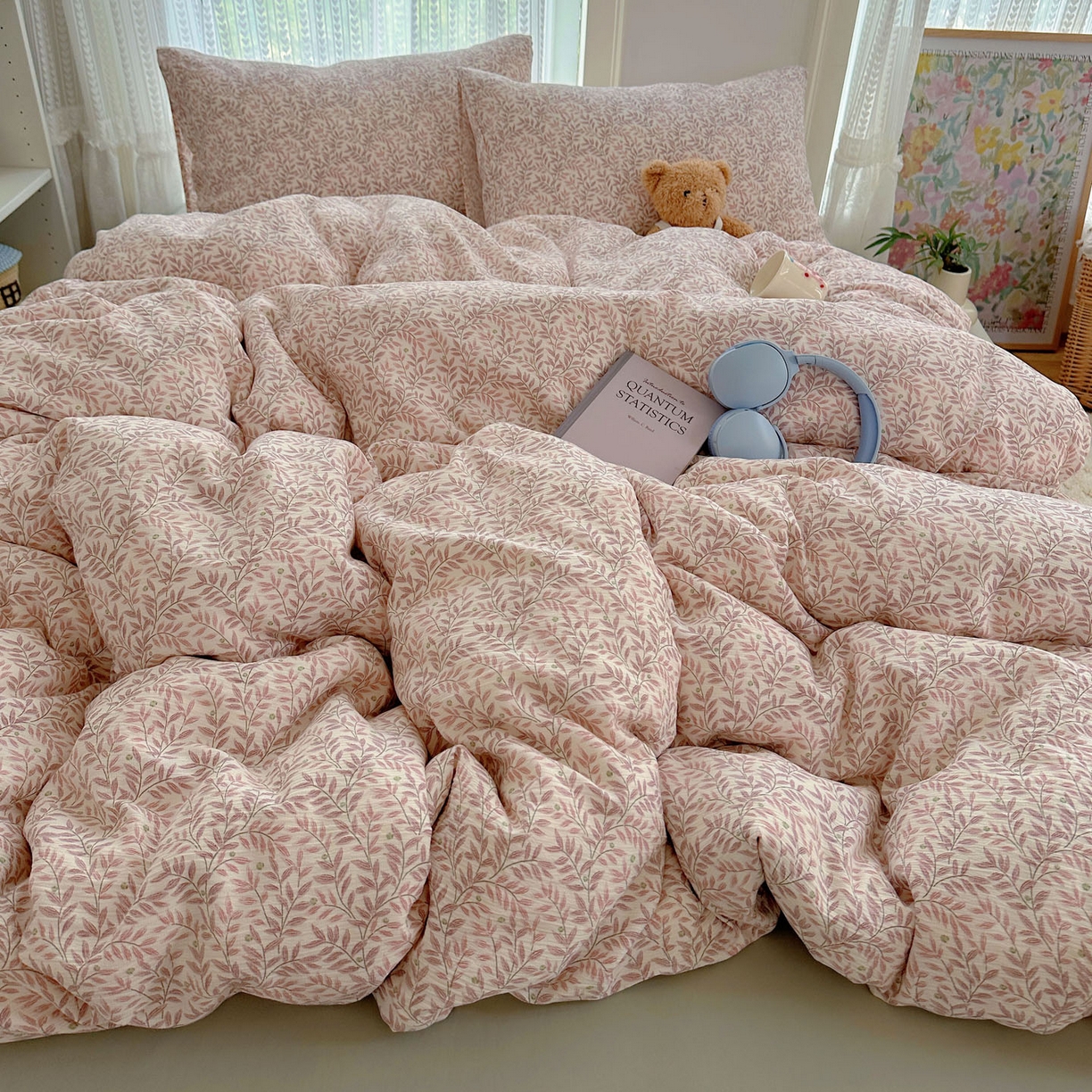 91家纺网 家纺一手货源 找家纺 金梦拉家纺 2025新款加厚皱皱纱婴儿纱四件套 枕边话