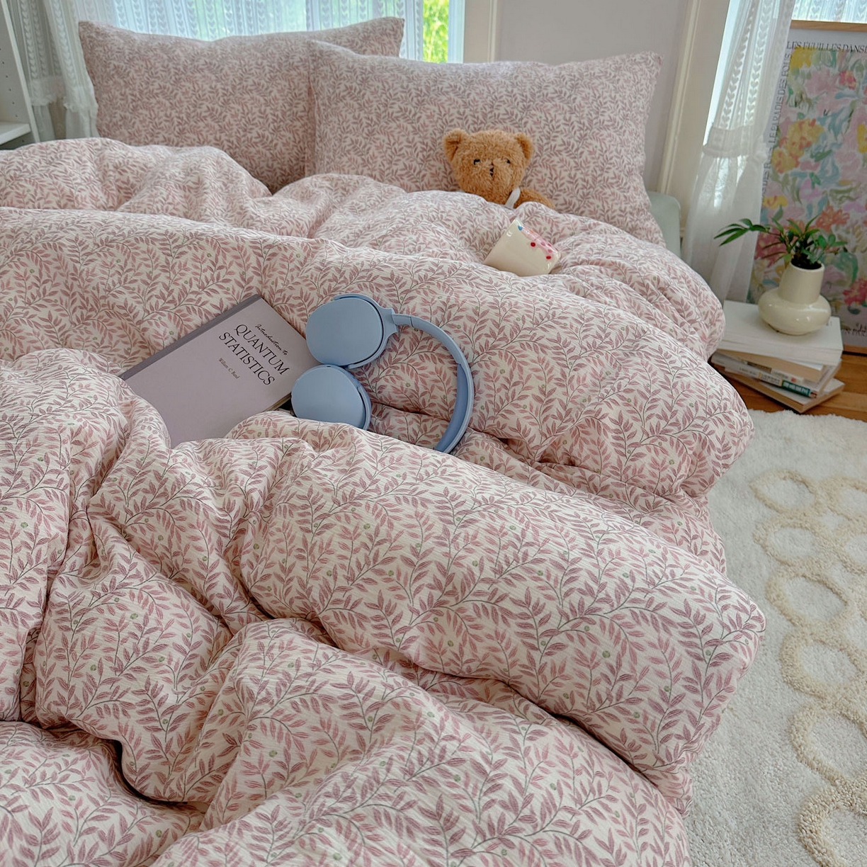 91家纺网 家纺一手货源 找家纺 金梦拉家纺 2025新款加厚皱皱纱婴儿纱四件套 枕边话