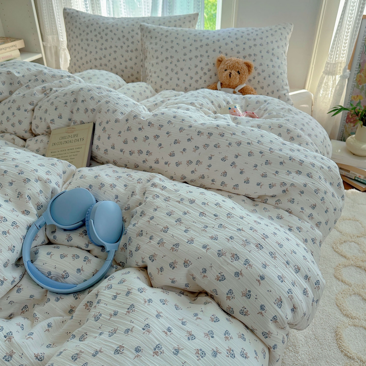 91家纺网 家纺一手货源 找家纺 金梦拉家纺 2025新款加厚皱皱纱婴儿纱四件套 觅糖