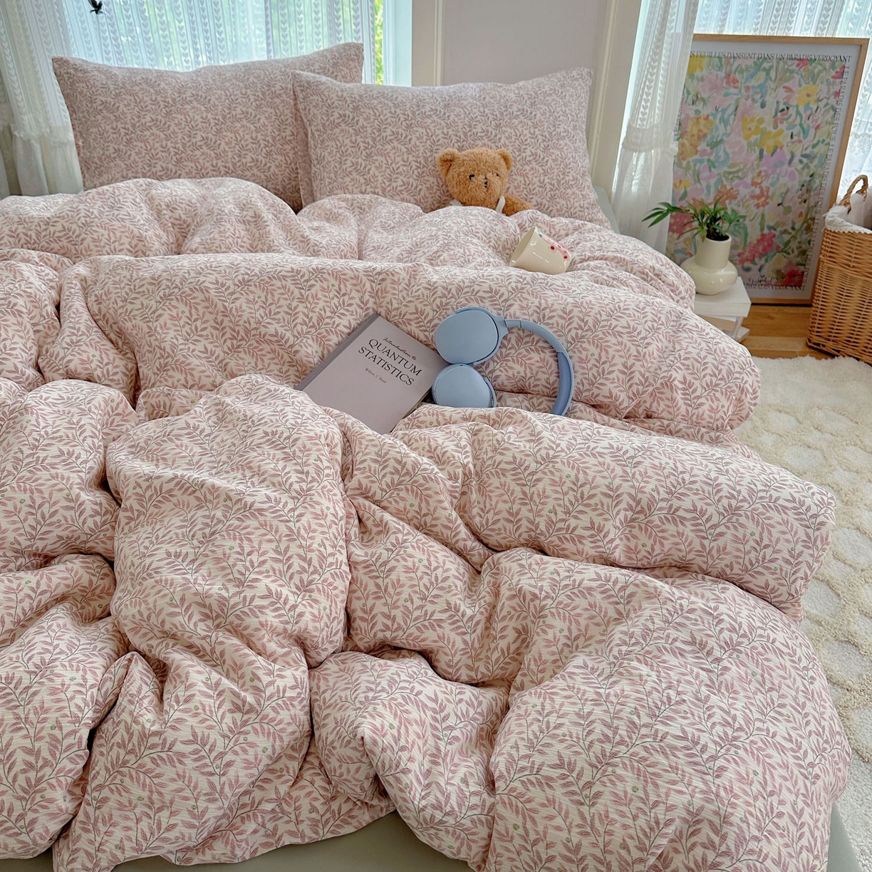 91家纺网 家纺一手货源 找家纺 金梦拉家纺 2025新款加厚皱皱纱婴儿纱四件套 枕边话