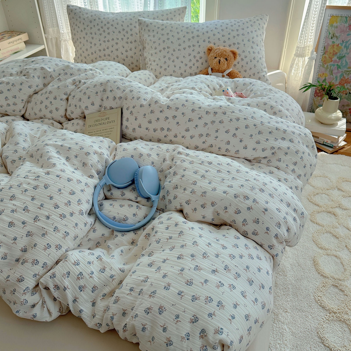 91家纺网 家纺一手货源 找家纺 金梦拉家纺 2025新款加厚皱皱纱婴儿纱四件套 觅糖