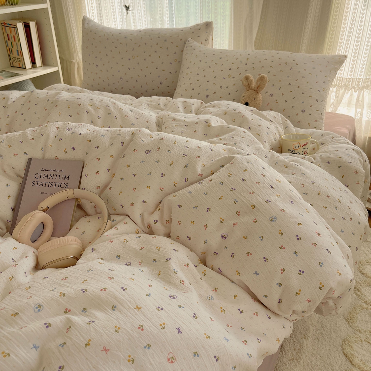 91家纺网 家纺一手货源 找家纺 金梦拉家纺 2025新款加厚皱皱纱婴儿纱四件套 小樱桃