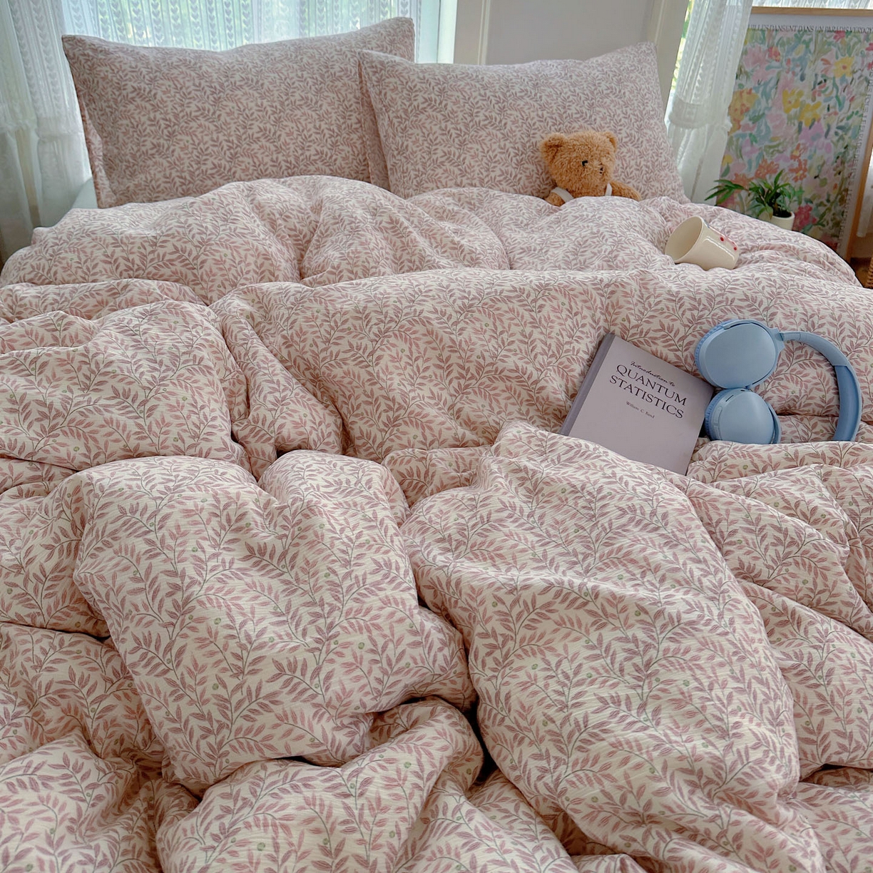 91家纺网 家纺一手货源 找家纺 金梦拉家纺 2025新款加厚皱皱纱婴儿纱四件套 枕边话