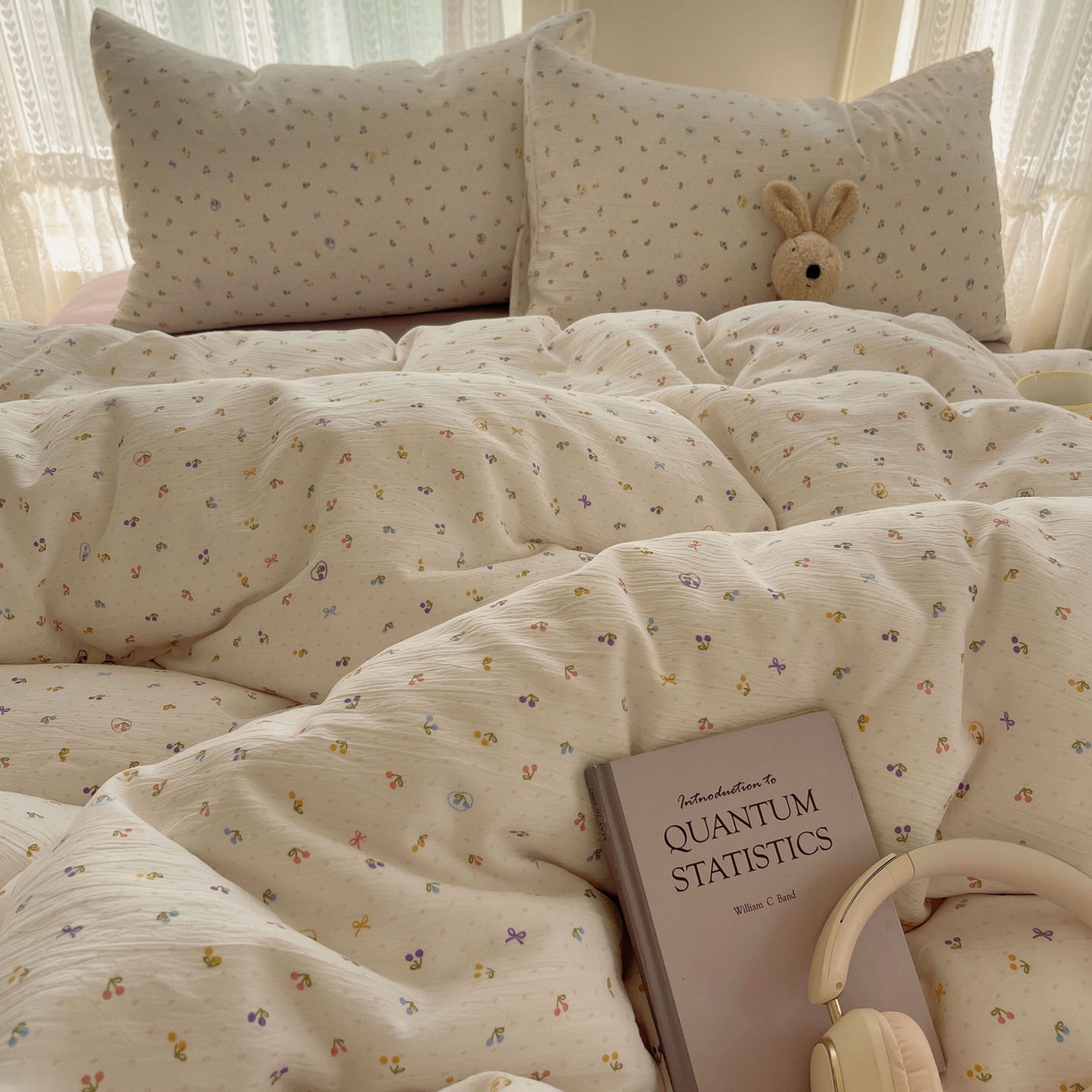 91家纺网 家纺一手货源 找家纺 金梦拉家纺 2025新款加厚皱皱纱婴儿纱四件套 小樱桃