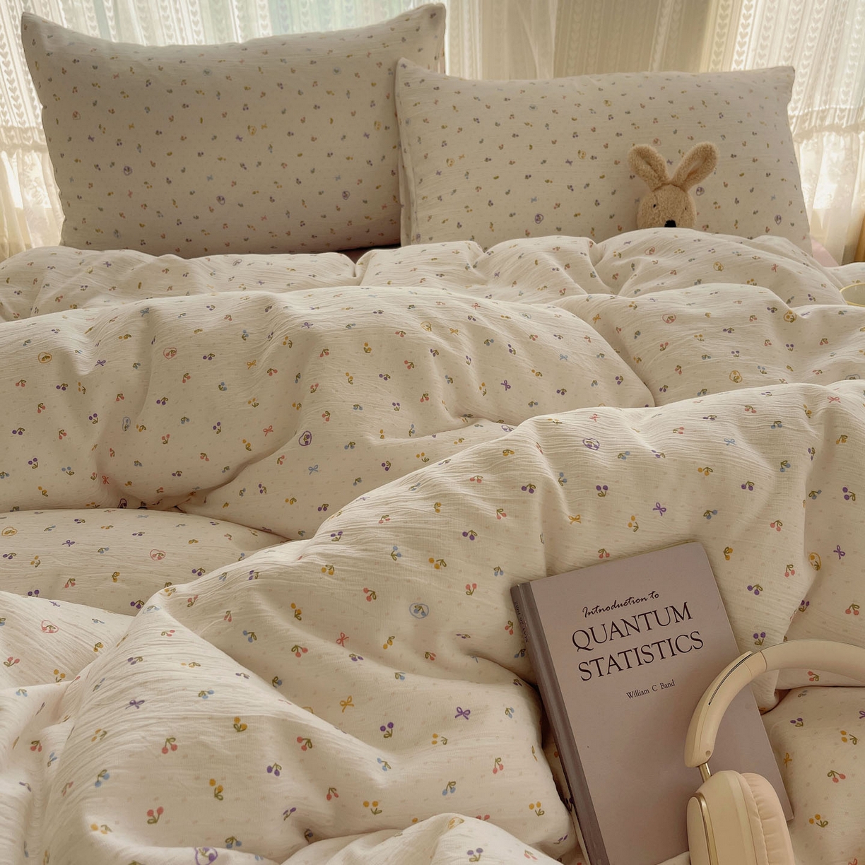 91家纺网 家纺一手货源 找家纺 金梦拉家纺 2025新款加厚皱皱纱婴儿纱四件套 小樱桃