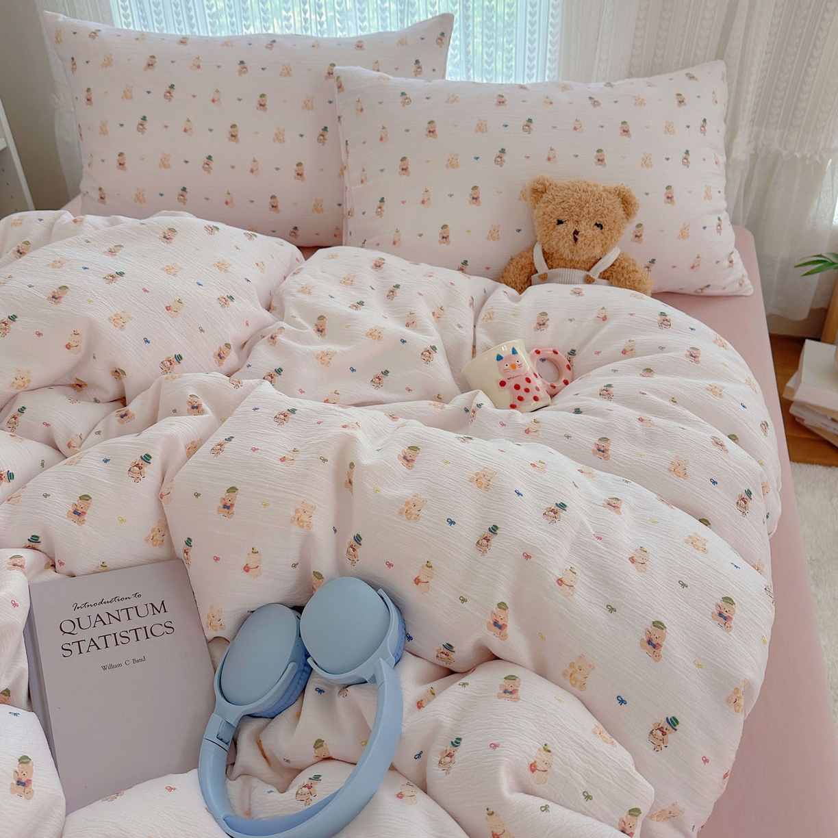 91家纺网 家纺一手货源 找家纺 金梦拉家纺 2025新款加厚皱皱纱婴儿纱四件套 小萌物