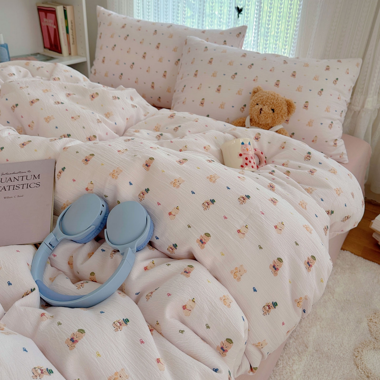 91家纺网 家纺一手货源 找家纺 金梦拉家纺 2025新款加厚皱皱纱婴儿纱四件套 小萌物