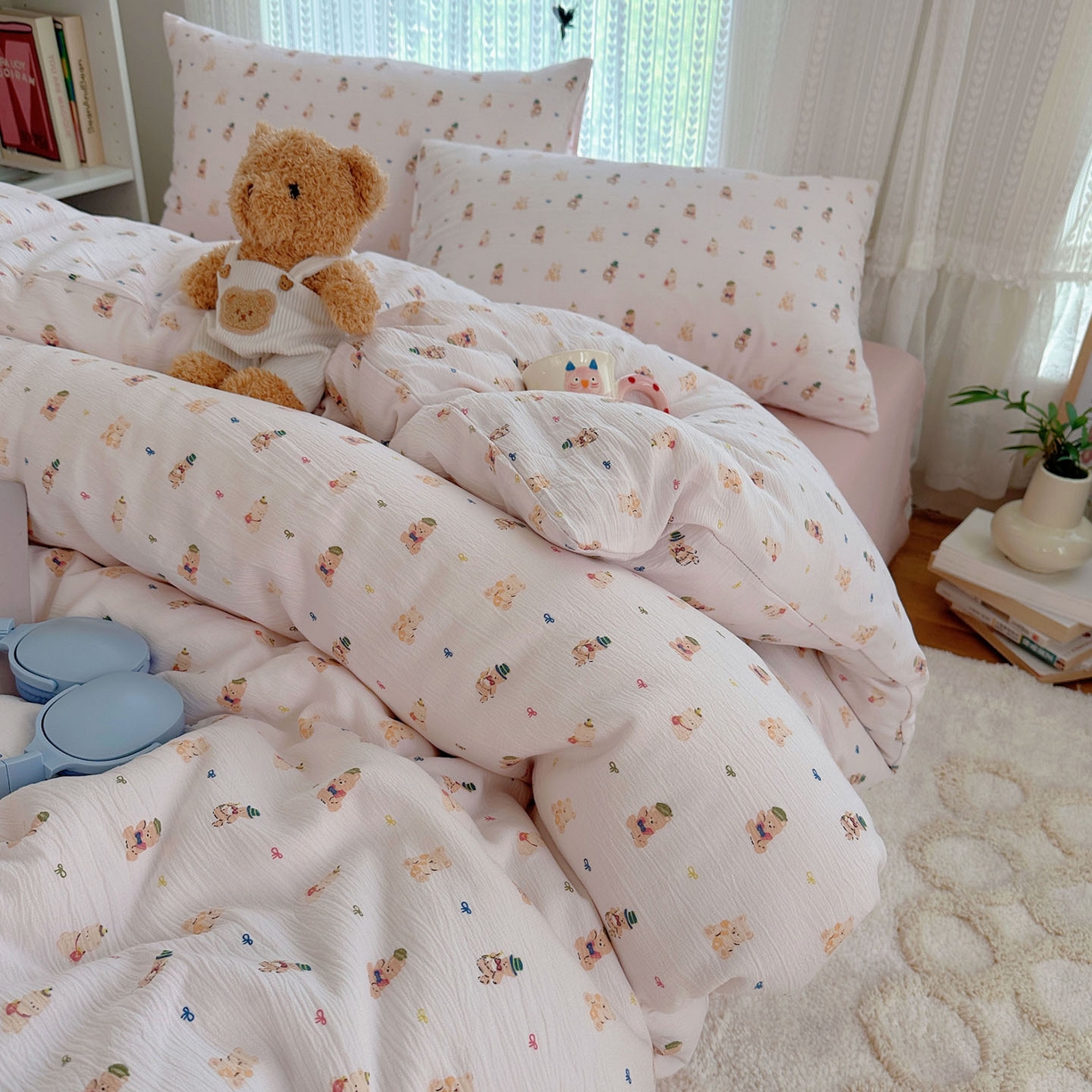 金梦拉家纺 2025新款加厚皱皱纱婴儿纱四件套 小萌物