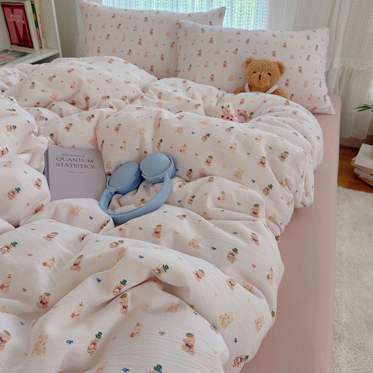 91家纺网 家纺一手货源 找家纺 金梦拉家纺 2025新款加厚皱皱纱婴儿纱四件套 小萌物