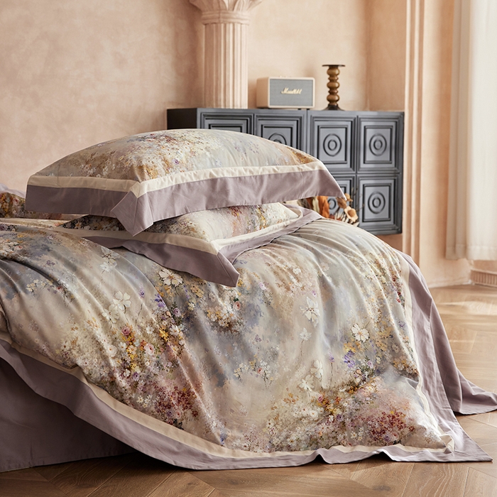 91家纺网 家纺一手货源 找家纺 简纯主义 2025新款全棉纯棉磨毛数码印花四件套-一路繁花 一路繁花-紫