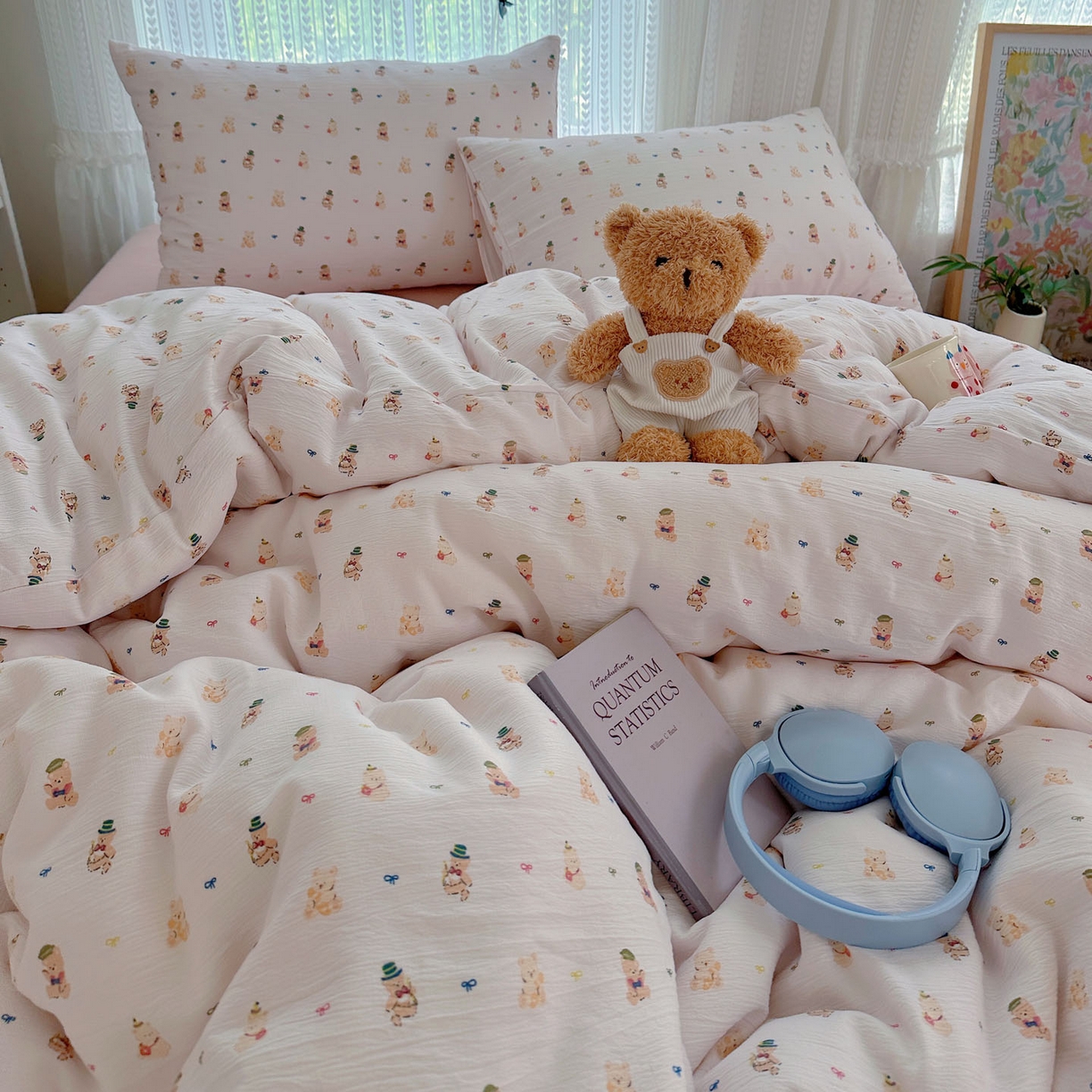 91家纺网 家纺一手货源 找家纺 金梦拉家纺 2025新款加厚皱皱纱婴儿纱四件套 小萌物