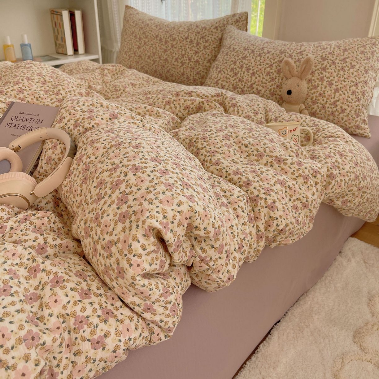 金梦拉家纺 2025新款加厚皱皱纱婴儿纱四件套 海棠花颂