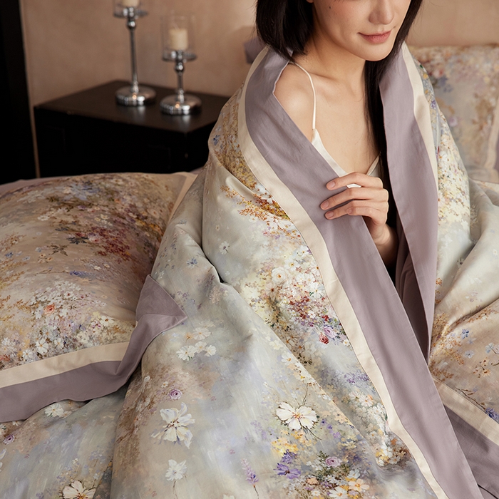 91家纺网 家纺一手货源 找家纺 简纯主义 2025新款全棉纯棉磨毛数码印花四件套-一路繁花 一路繁花-紫