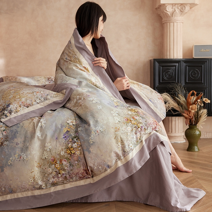 91家纺网 家纺一手货源 找家纺 简纯主义 2025新款全棉纯棉磨毛数码印花四件套-一路繁花 一路繁花-紫