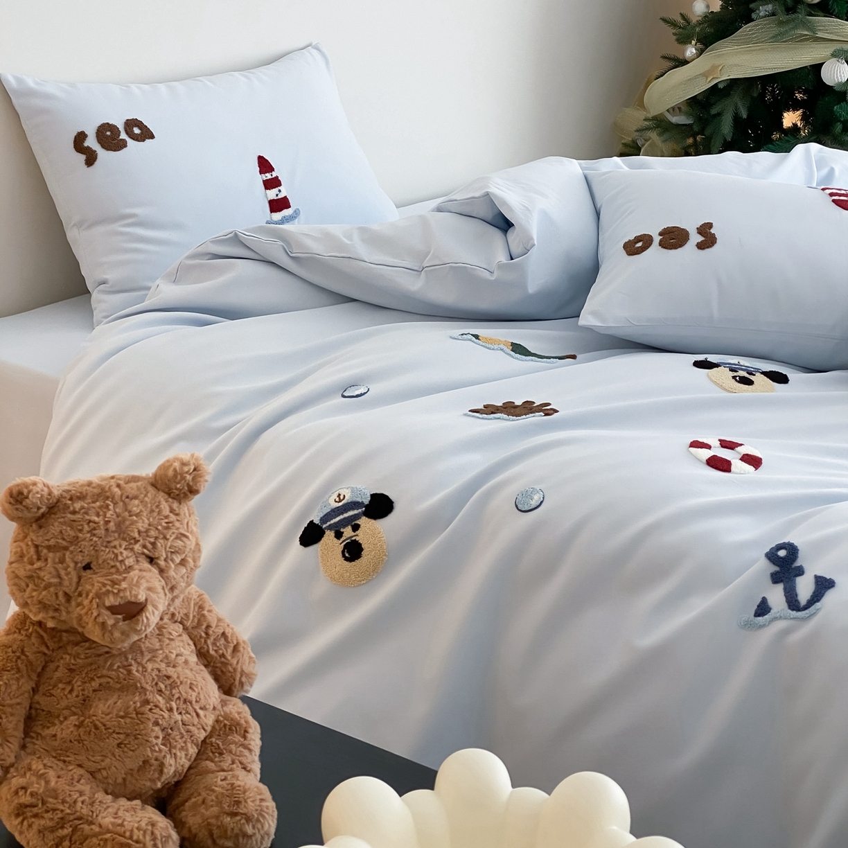 91家纺网 家纺一手货源 找家纺 星野 2025新款全棉纯棉陶瓷磨毛毛巾绣四件套 远洋狗