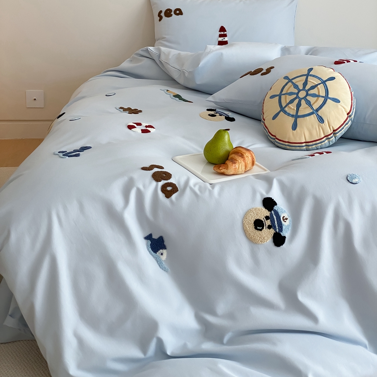 91家纺网 家纺一手货源 找家纺 星野 2025新款全棉纯棉陶瓷磨毛毛巾绣四件套 远洋狗