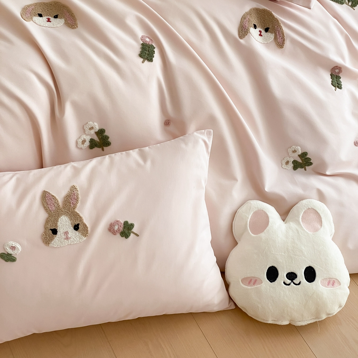 91家纺网 家纺一手货源 找家纺 星野 2025新款全棉纯棉陶瓷磨毛毛巾绣四件套 花栗兔