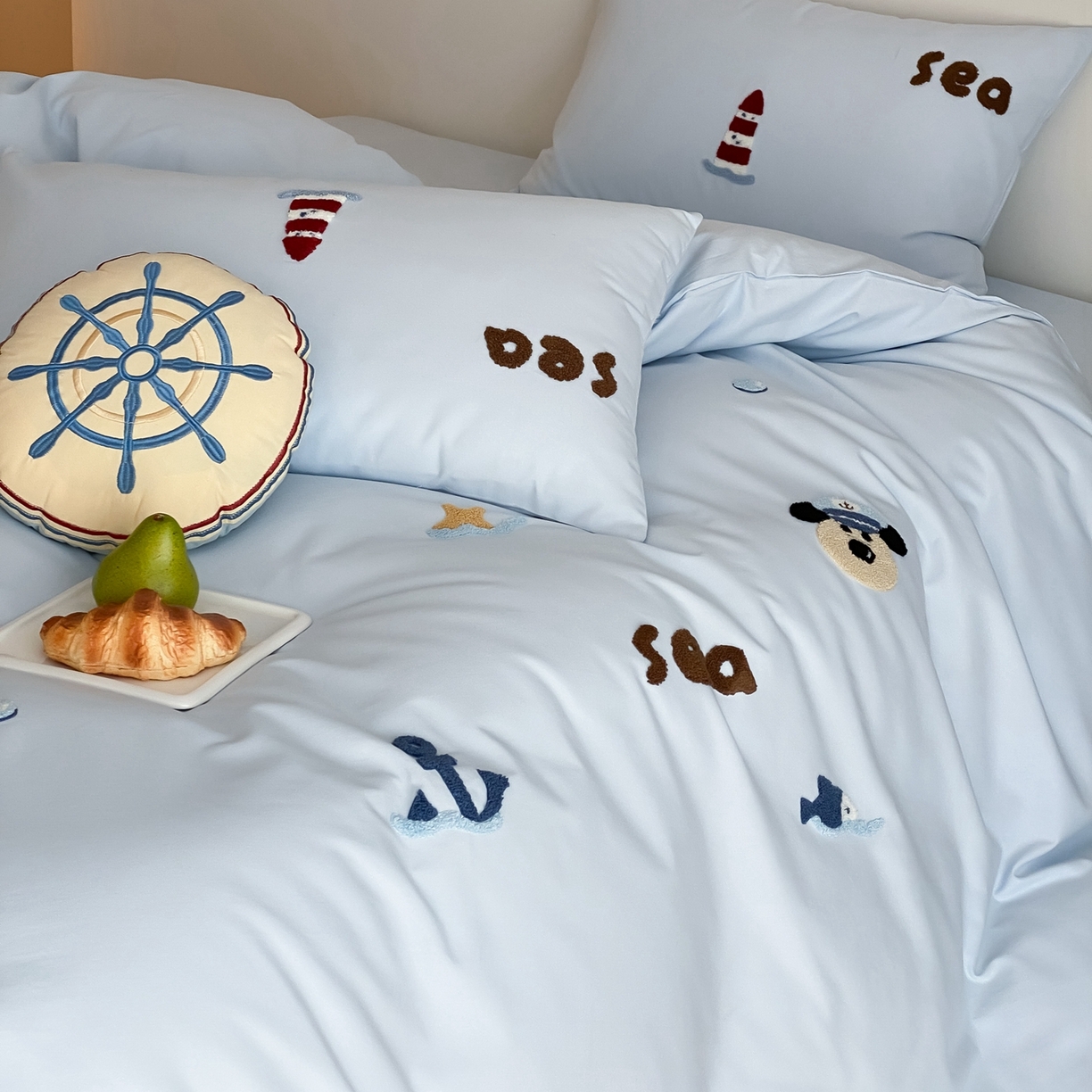 91家纺网 家纺一手货源 找家纺 星野 2025新款全棉纯棉陶瓷磨毛毛巾绣四件套 远洋狗