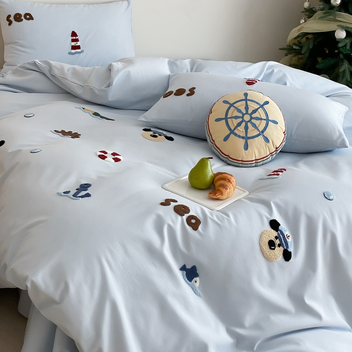 91家纺网 家纺一手货源 找家纺 星野 2025新款全棉纯棉陶瓷磨毛毛巾绣四件套 远洋狗