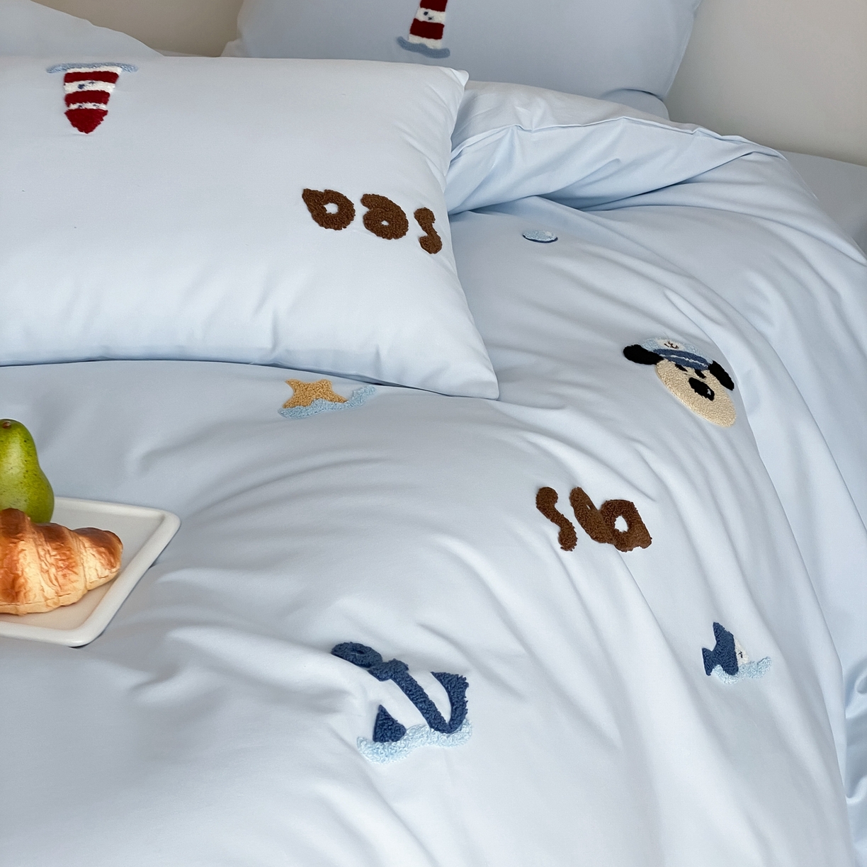 91家纺网 家纺一手货源 找家纺 星野 2025新款全棉纯棉陶瓷磨毛毛巾绣四件套 远洋狗