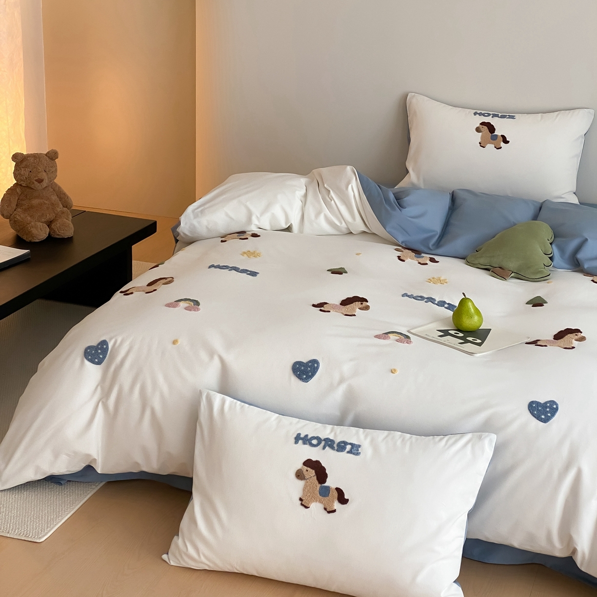 91家纺网 家纺一手货源 找家纺 星野 2025新款全棉纯棉陶瓷磨毛毛巾绣四件套 可可马