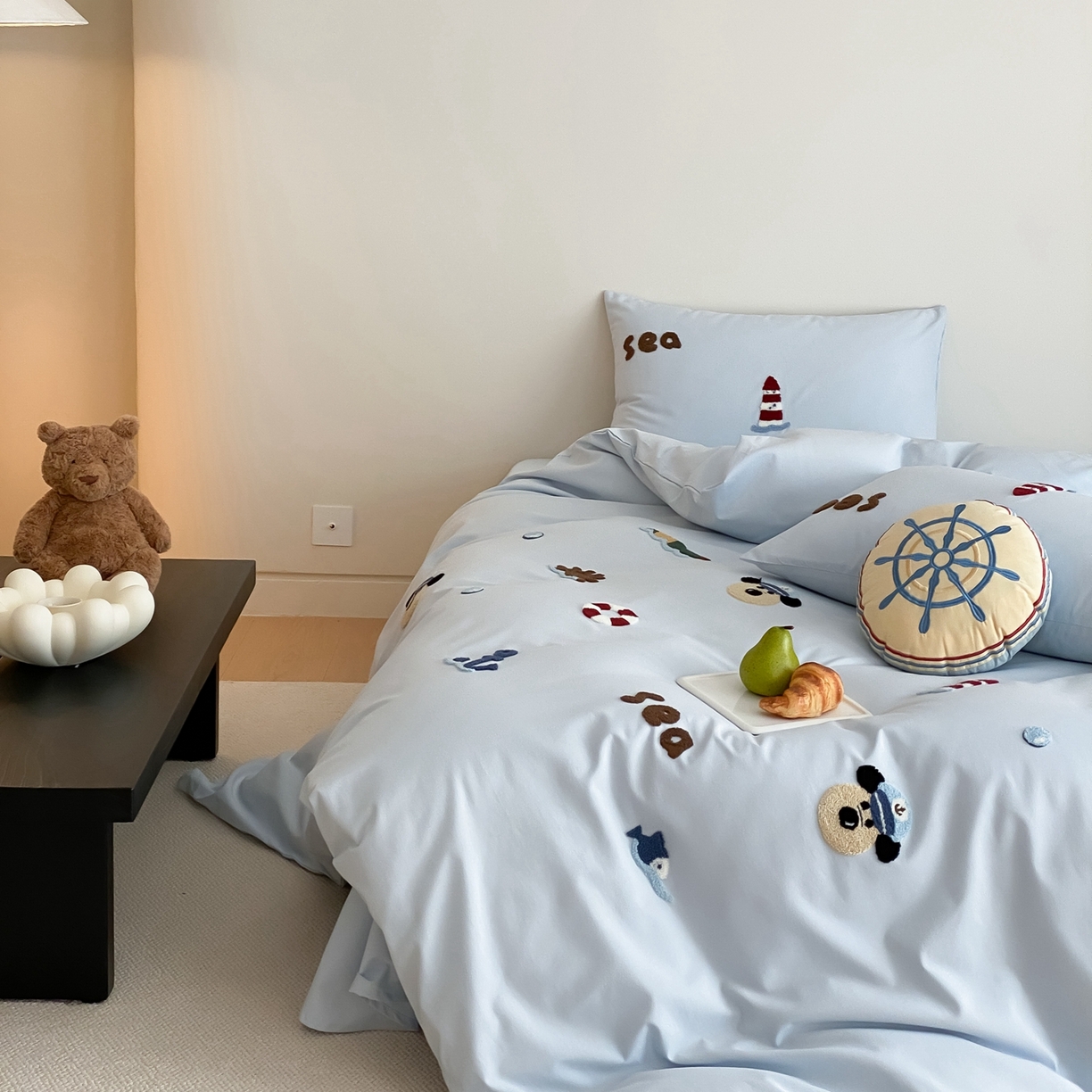 91家纺网 家纺一手货源 找家纺 星野 2025新款全棉纯棉陶瓷磨毛毛巾绣四件套 远洋狗